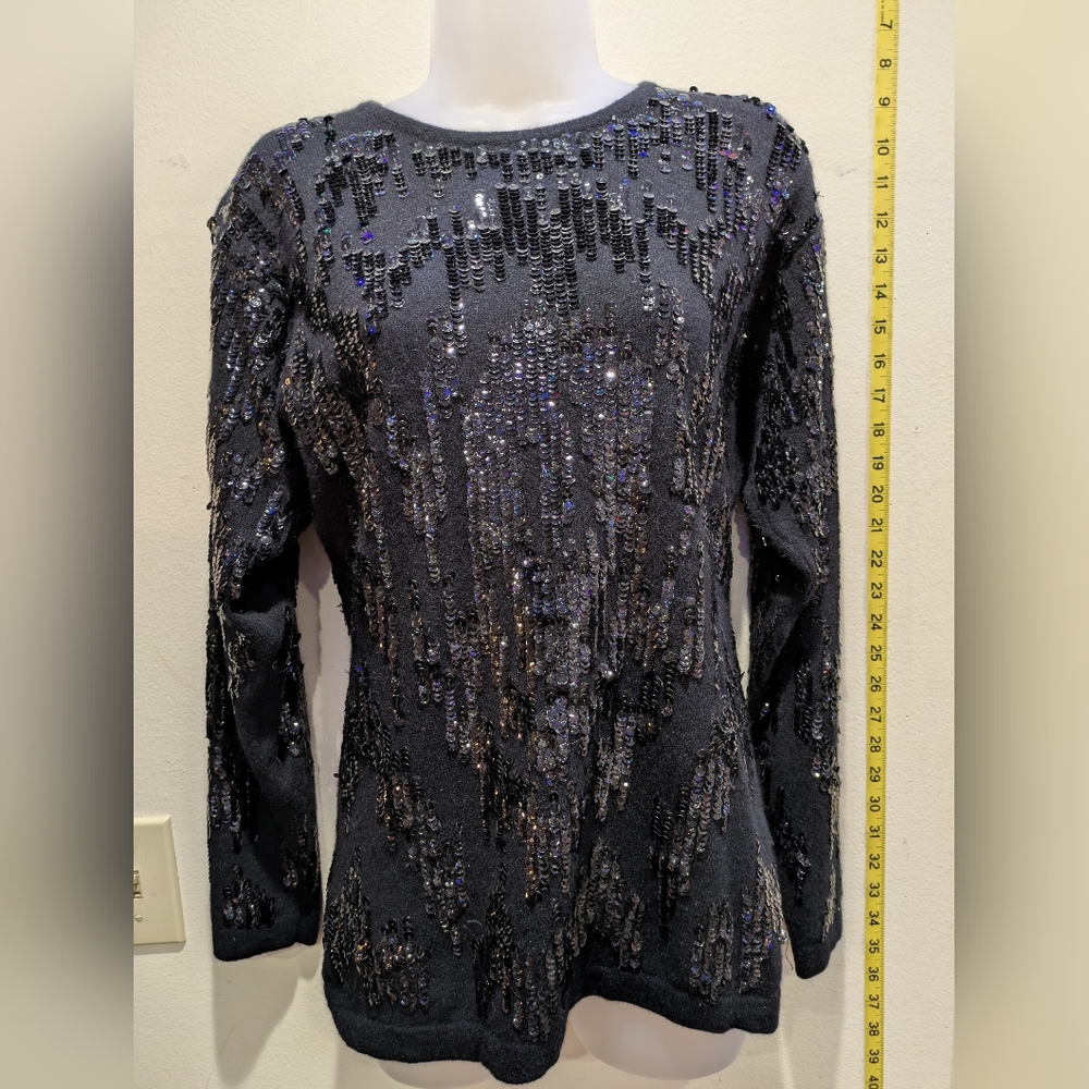 Ellen Tracy Black Sequin Blouse Size Small